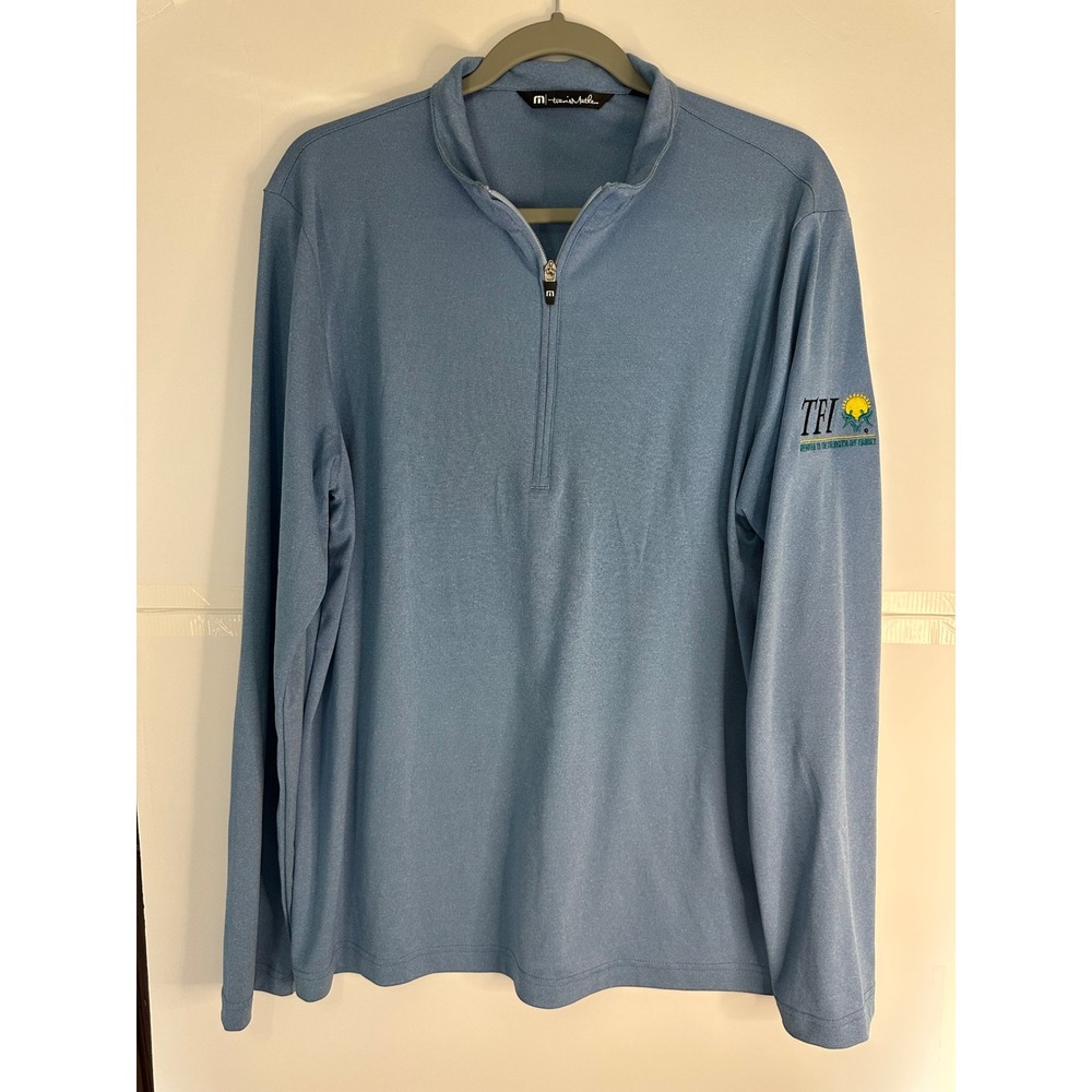 Travis Mathew TFI Logo Golf‎ Pullover Mens Large Blue Quarter Zip